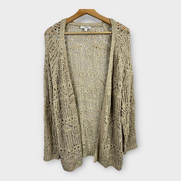Back in the Saddle Womens Large Open Knit Crochet Cardigan Western Bohemian - Picture 1 of 9